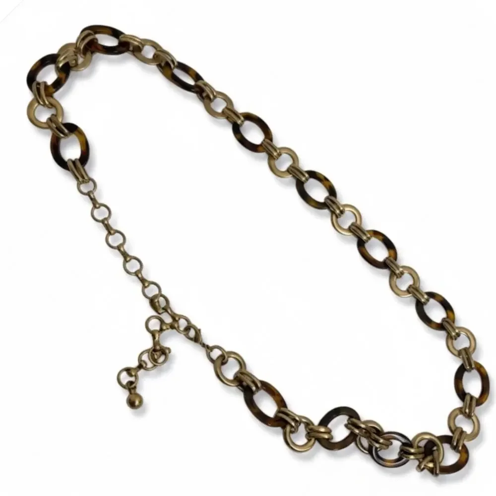 Tortoise Shell Chain Link Belt Gold Tone 42” Statement Belt